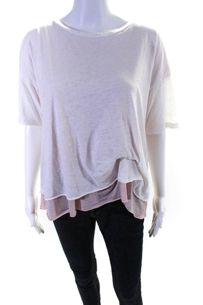 Allsaints Womens Short Sleeve Scoop Neck Layered Tee Shirt White Pink Medium