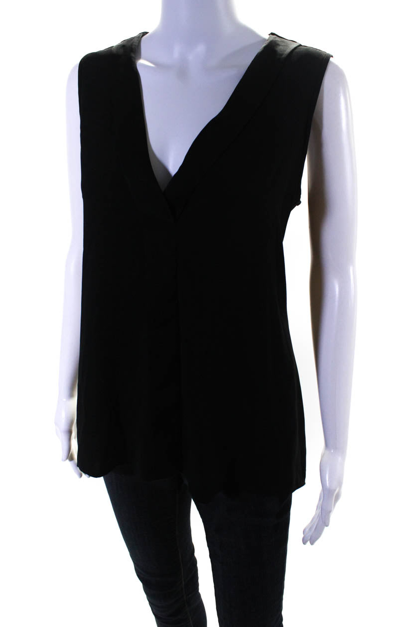 BCBGMAXAZRIA Womens Sleeveless V Neck Boxy Blouse Top Black Size