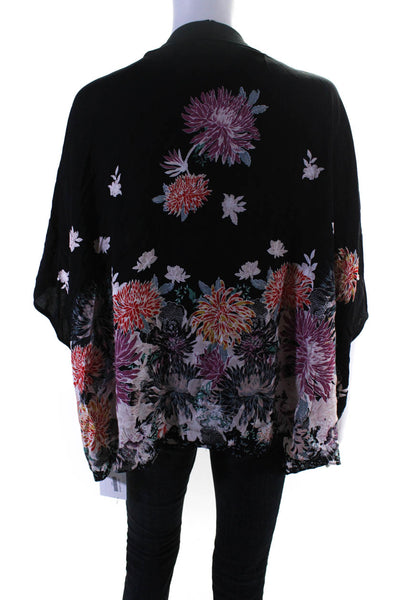 Talula Womens Open Front Floral Printed Kimono Blouse Black Multi Size S/M