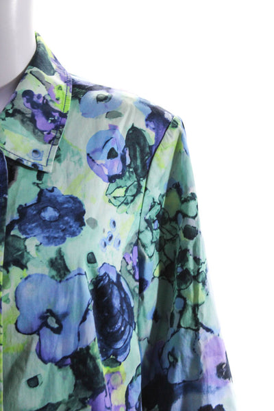 St. John Collection Collection Buttoned Floral Print Long Sleeve Blue Size M