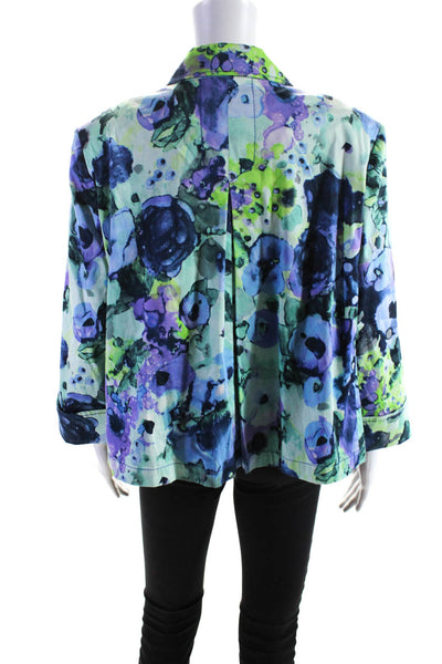 St. John Collection Collection Buttoned Floral Print Long Sleeve Blue Size M