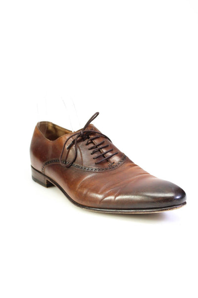 Gucci Mens Lace Up Round Toe Wingtip Oxfords Brown Leather Size 8.5