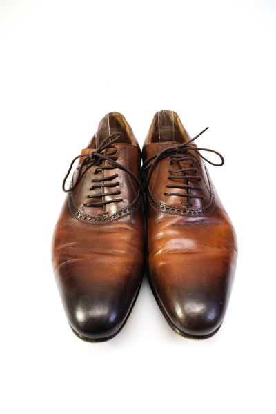 Gucci Mens Lace Up Round Toe Wingtip Oxfords Brown Leather Size 8.5