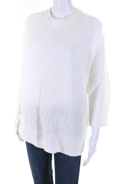 Theory Womens Linen Rib Knit Crew Neck Pullover Sweater Top White Size Medium