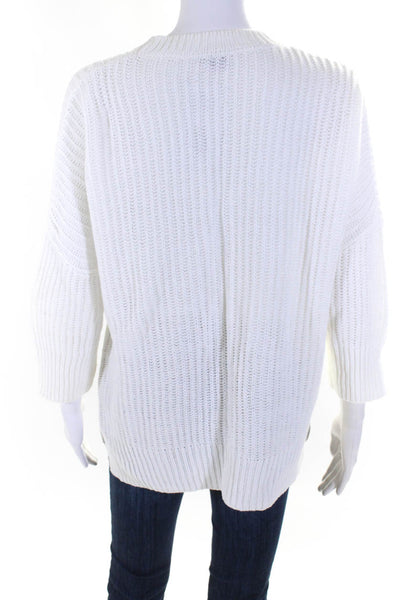 Theory Womens Linen Rib Knit Crew Neck Pullover Sweater Top White Size Medium