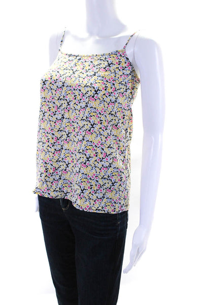 Equipment Femme Womens Silk Floral Sleeveless Tank Top Blouse Yellow Size XS