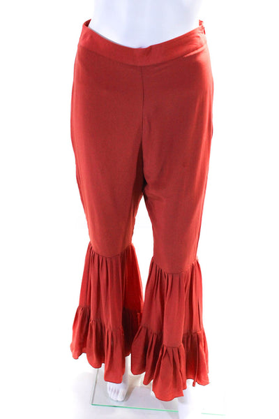 Carolina K Womens Side Zipped Pleated Tiered Hem Flare Pants Orange Size XS