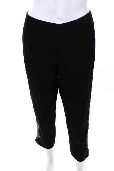 Dana Buchman Women's Silk Blend Embroidered Straight Leg Pants Black Size 6P