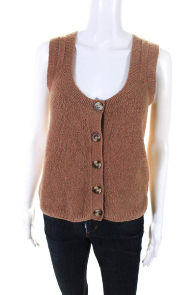 Madewell Women's Sleeveless Scoop Neck Button Down Sweater Brown Size XS
