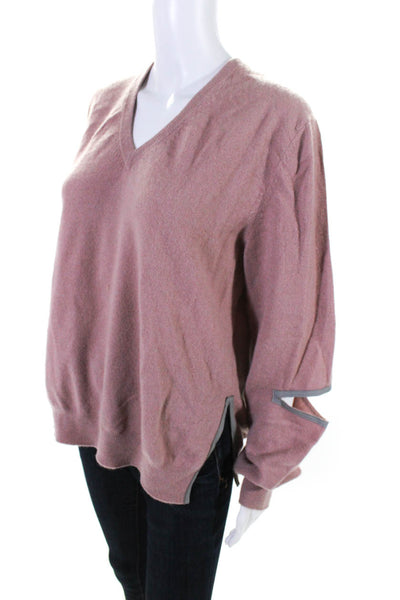 Elaine Kim Womens Cashmere Cut Out Elbow Long Sleeve V-Neck Sweater Pink Size S