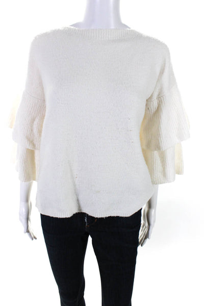 Madewell Women's 3/4 Sleeve Ruffle Crewneck Pullover Sweater White Size S