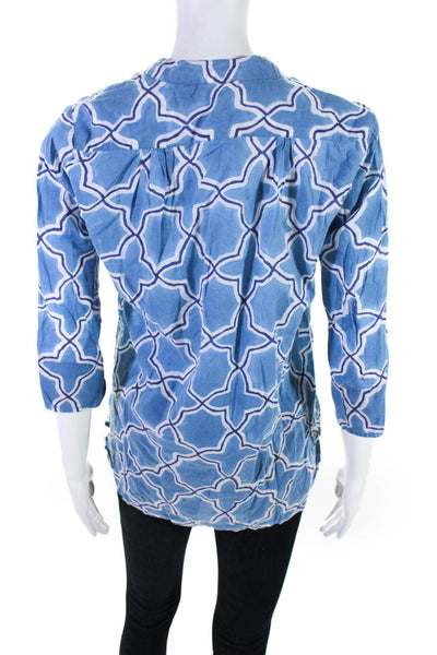Roberta Roller Rabbit Women's Printed 3/4 Sleeve Tunic Blouse Blue Size XS