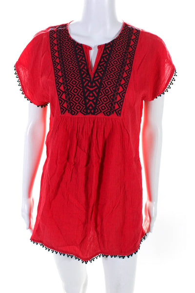 J Crew Women's Embroidered V Neck Pullover Mini Dress Red Size XXS