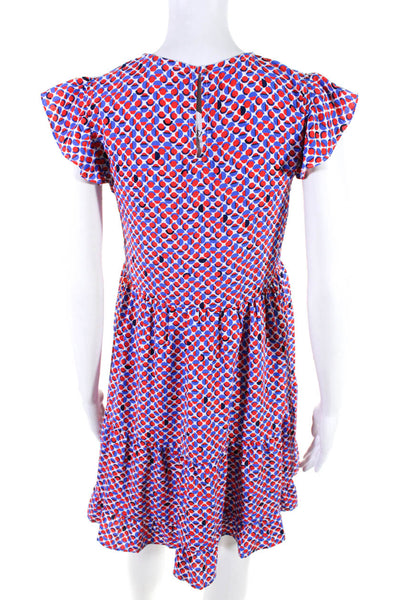 THML Women's Printed Cap Sleeve Knee Length A Line Dress Red Blue Size S