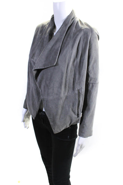 Joie Womens Goat Leather Long Sleeve Asymmetrical Open Jacket Gray Size XXS