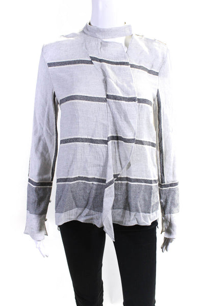 Derek Lam 10 Crosby Womens Long Sleeve Striped Keyhole Blouse Top Gray Size 0