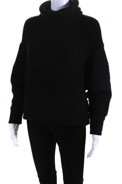 Helmut Lang Women's 3/4 Sleeve Wool Blend Turtleneck Sweater Black Size P
