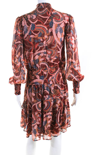 ALC Women's Silk Blend Long Sleeve Printed A Line Mini Dress Multicolor Size 00