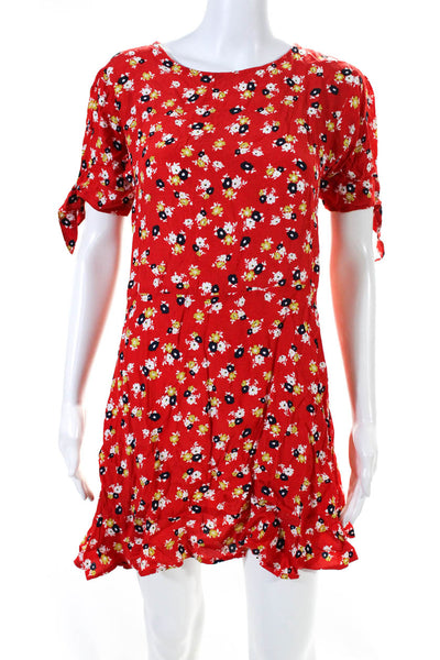 Faithfull The Brand Womens Floral Short Sleeve Round Neck Dress Red White Size 4