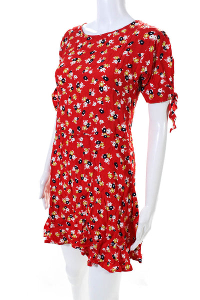 Faithfull The Brand Womens Floral Short Sleeve Round Neck Dress Red White Size 4