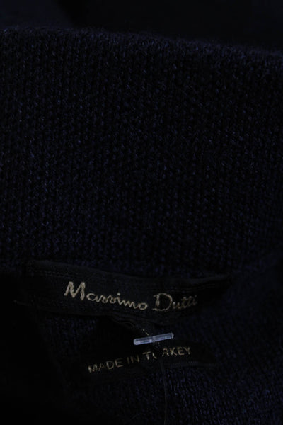 Massimo Dutti Womens Tight Knit Slit Elastic Waist Midi Skirt Dark Blue Size S