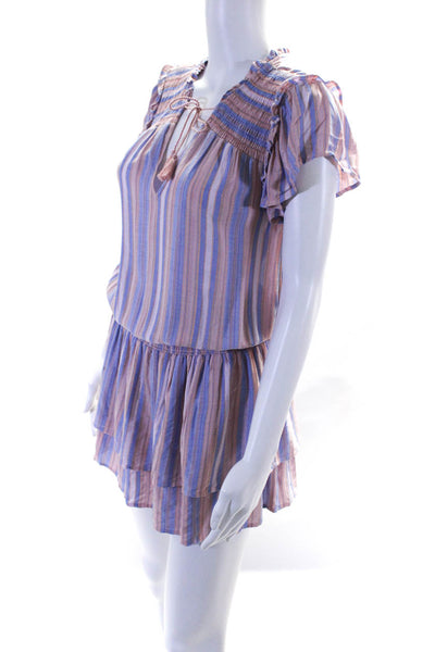 Paige Womens Striped V-Neck Ruched Texture Layered Drop Waist Dress Pink Size XS