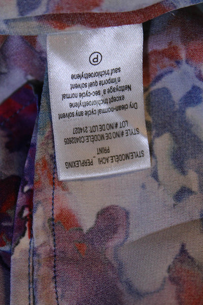 Theory Womens Silk Floral Print Pleated Zipped Drop Waist Dress Purple Size 0