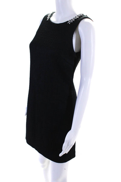 Club Monaco Womens Back Scoop Embroider Jewel Zip A-Line Midi Dress Navy Size 00
