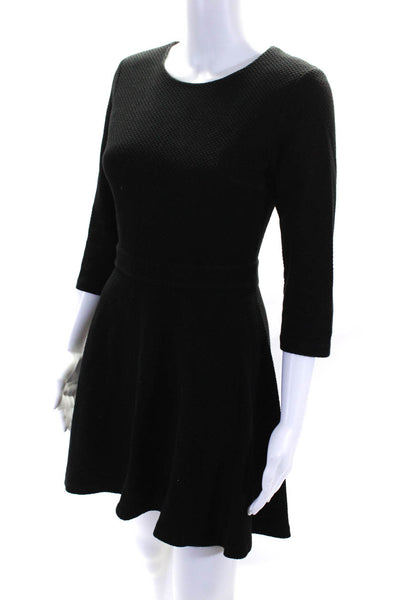 Club Monaco Womens 3/4 Sleeve Textured Fit & Flare Mini Dress Black Size 2