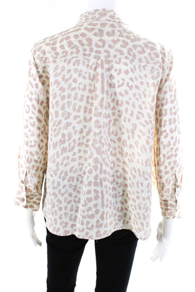 Equipment Femme Womens Spotted Button Up Shirt Blouse Ivory Beige Brown Small