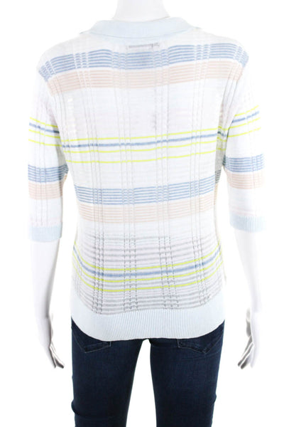 Cotton by Autumn Cashmere Women's Striped V-Neck Collared Top Multicolor Size XS