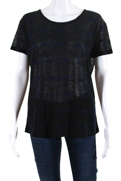 The Kooples Women's Short Sleeve Sheer Back Zip T-shirt Black Blue Size S