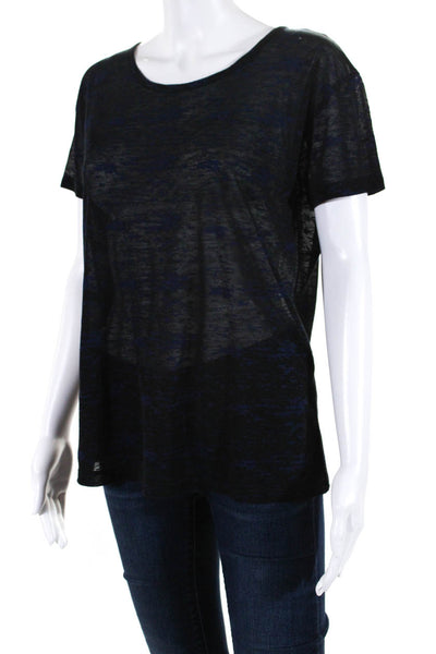 The Kooples Women's Short Sleeve Sheer Back Zip T-shirt Black Blue Size S