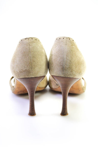 Manolo Blahnik Women's Suede Perforated Peep D'Orsay Heels Beige Size 8.5