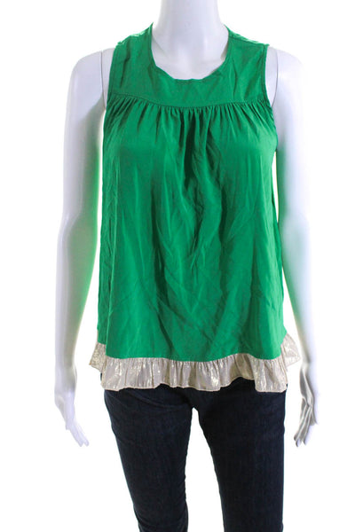 Alisha Levine Womens Colorblock Striped Ruffled Hem Back Slit Top Green Size XS