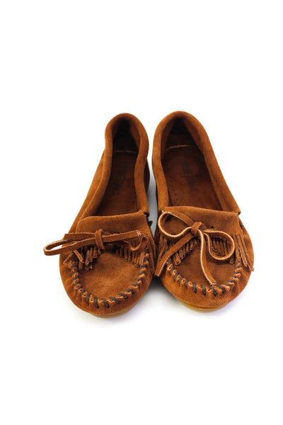 Minnetonka Womens Texture Sole Woven Frayed Tie Slip-On Moccasins Brown Size 5.5