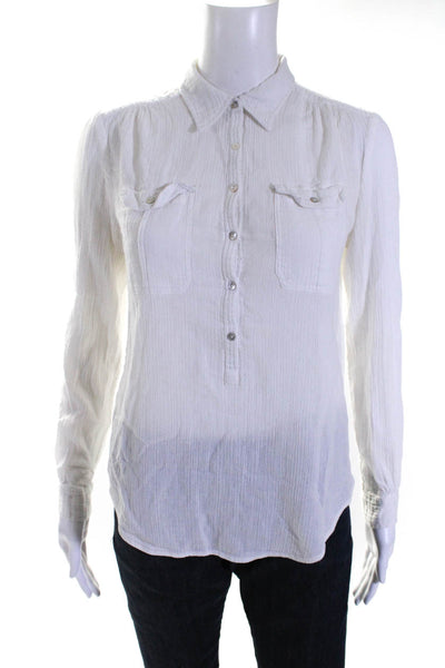 Calypso Saint Barth Womens Long Sleeve Woven Button Up Shirt Blouse White Small