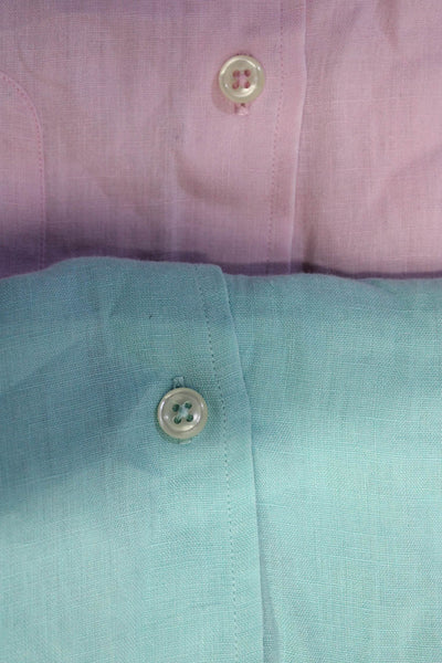 Joseph & Lyman Mens Short Sleeve Linen Shirt Pink Blue Size Small Lot 2