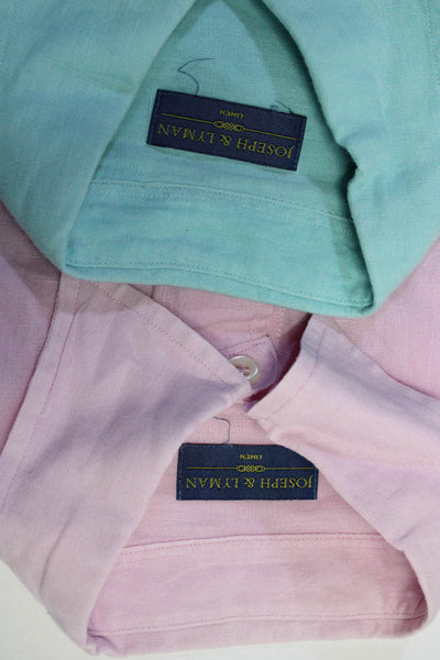 Joseph & Lyman Mens Short Sleeve Linen Shirt Pink Blue Size Small Lot 2