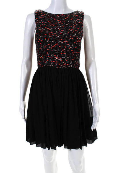 Shoshanna Womens Black Multi Sequins Sleeveless Fit & Flare Dress Size 0