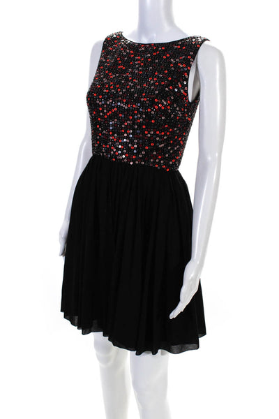 Shoshanna Womens Black Multi Sequins Sleeveless Fit & Flare Dress Size 0