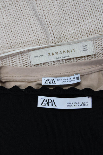 Zara Womens Sweater Tank Top Brown Crew Neck Short Sleeve Tee Top Size S M lot 3