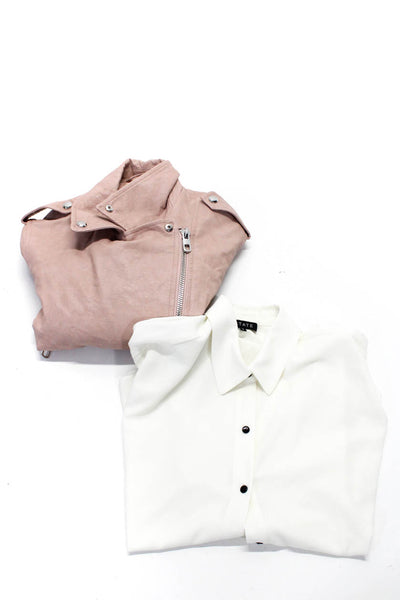 1.State Zara Basic Women's Blouse Faux Leather Jacket White Pink Size S Lot 2