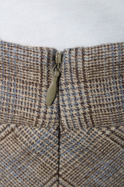 Theory Womens Wool Plaid Print Knee Length Flared Hem A-Line Skirt Brown Size 00