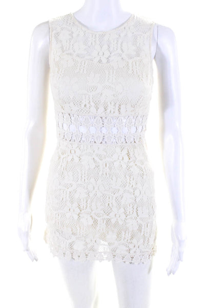 Free People Women's Sleeveless Floral Lace Cut Out Mini Dress Ivory Size XS
