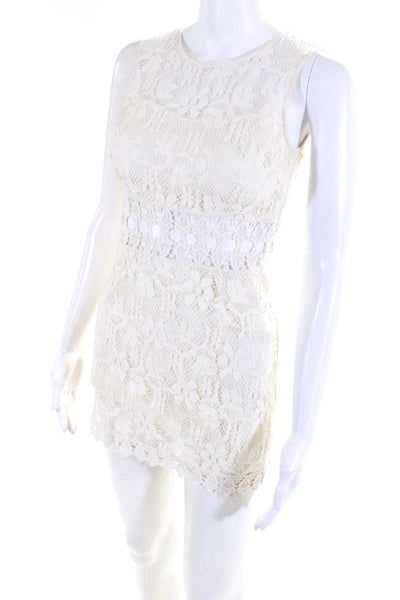 Free People Women's Sleeveless Floral Lace Cut Out Mini Dress Ivory Size XS