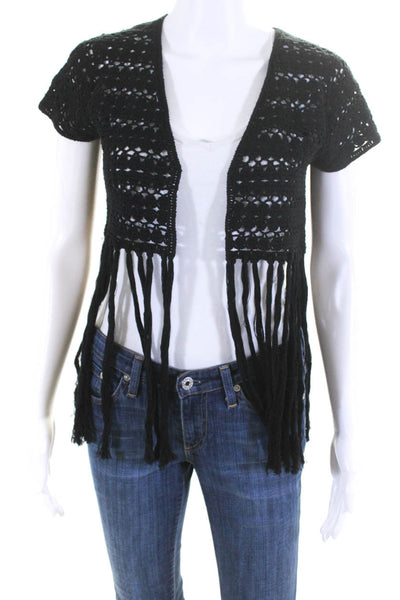Lisa Maree Collection Women's Crochet Knit Open Front Cardigan Black Size XS
