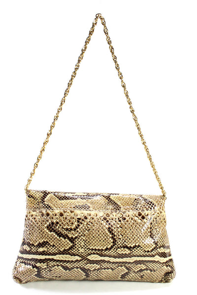 Susan Gail Leather Snakeskin Print Chain Strap Vintage Shoulder Handbag Brown