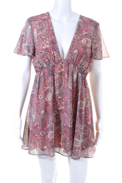 Show Me Your Mumu Women's Paisley Print V-Neck Mini Dress Pink Size S
