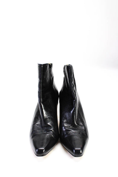 Zara Basic Womens Back Zip Metallic Heel Booties Black Leather Size 37